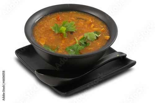 Tasty vegetable soup on white, isolated