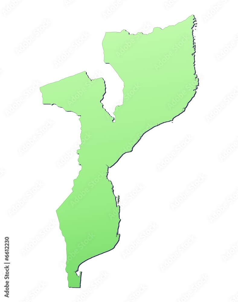 Mozambique map filled with light green gradient