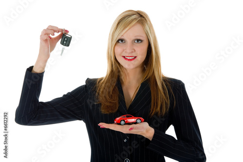 Business woman advertises selling the cars