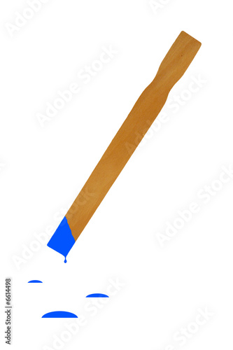 Isolated paint stirrer stick with blue paint