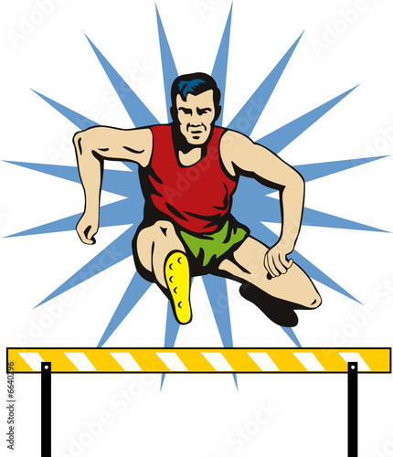 Athlete jumping hurdles