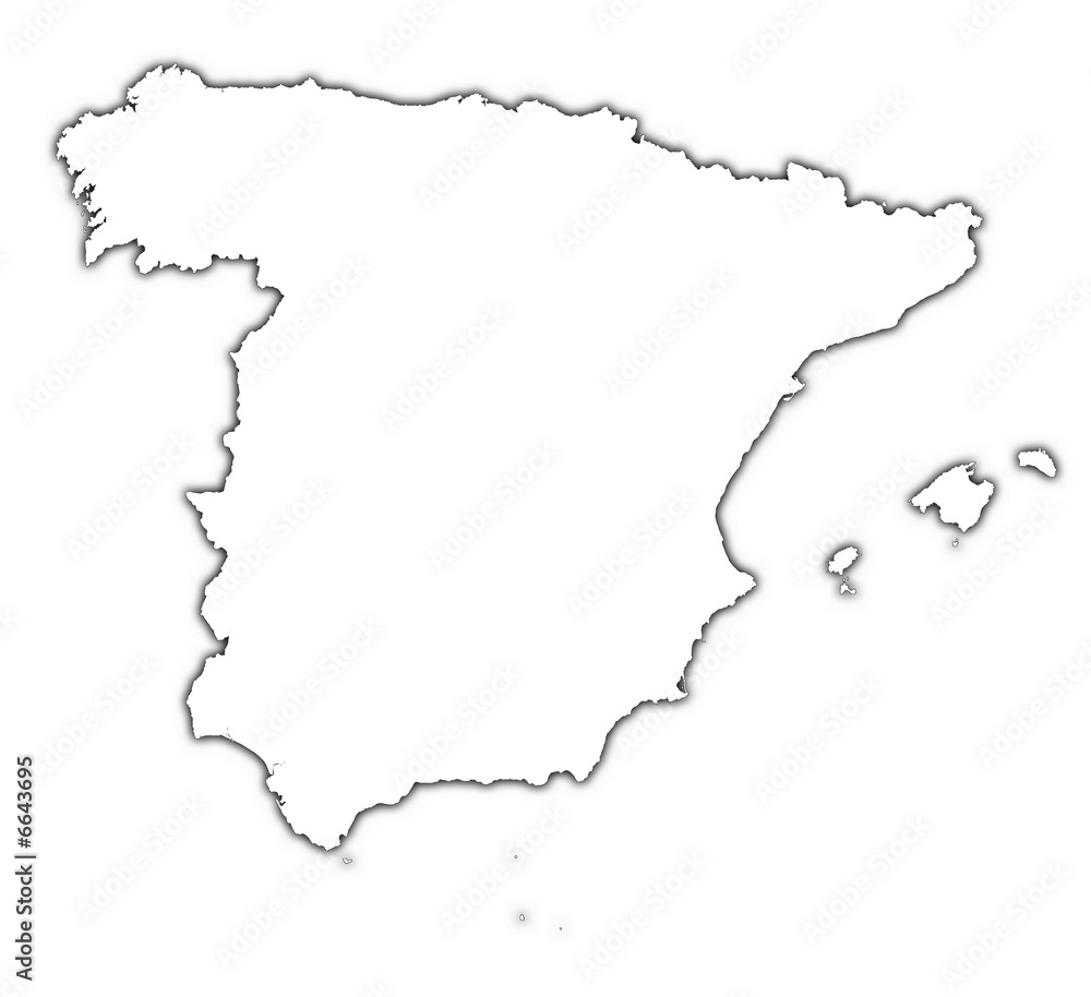 Spain outline map with shadow
