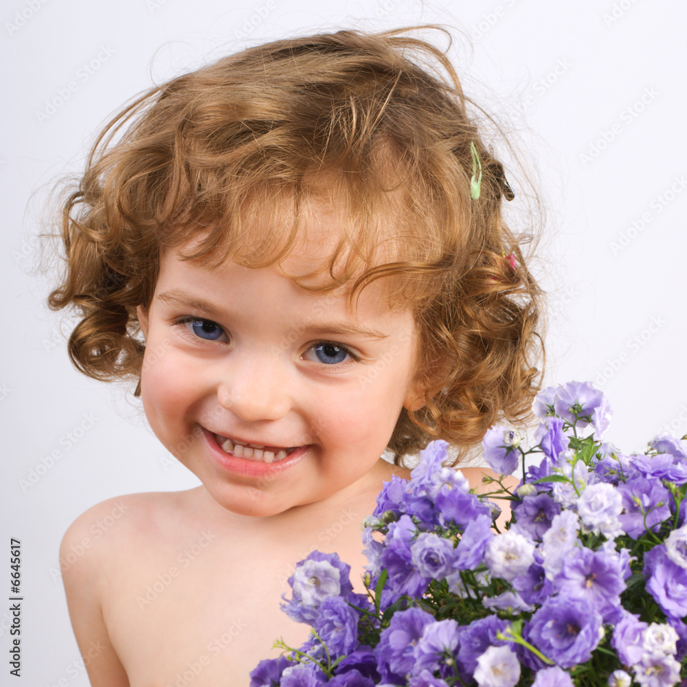 blue-eyed girl with violet flowers blue-eyed girl with violet flowers