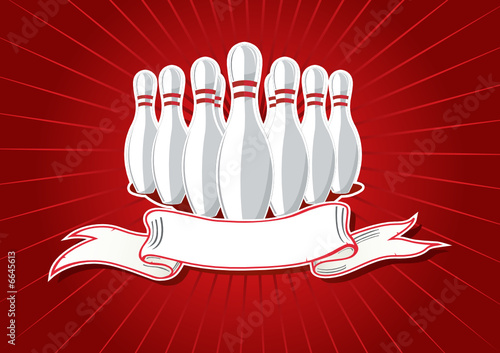 Vector illustration of 9 pins with banner on red