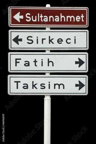 Photography Touristic districts of Istanbul, Turkey, isolated street board