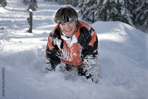 A health lifestyle image of young adult snowboarder after incide