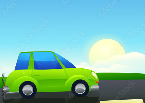 Voiture verte sur la route