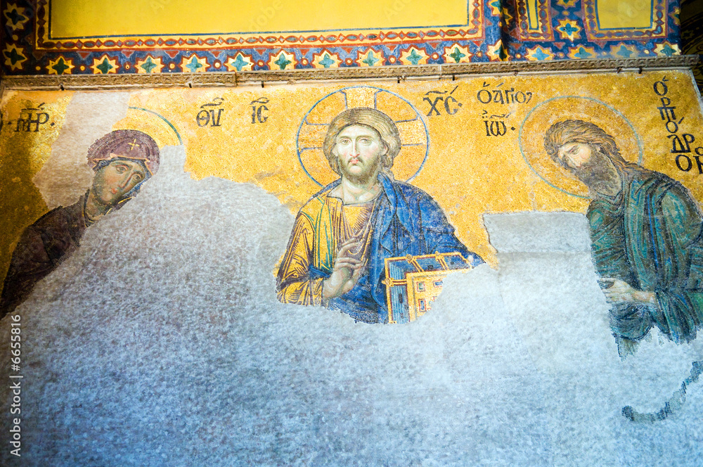 Byzantine mosaics in the interior of Hagia Sophia,Istanbul, Turk