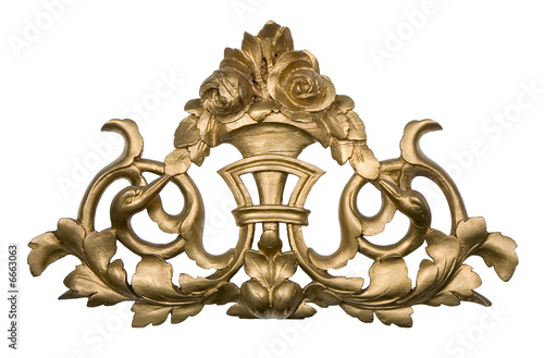 Antique golden wood ornament isolated on white