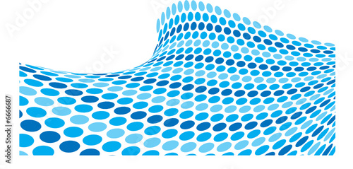 Water inspired ocean swell in blue halftone style dots