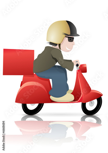 Livreur sur son scooter rouge