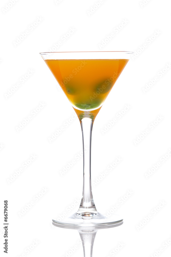 Peach cocktail with green cherries