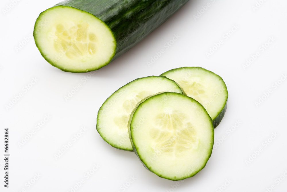 sliced cucumber, isolated on white sliced cucumber, isolated on white