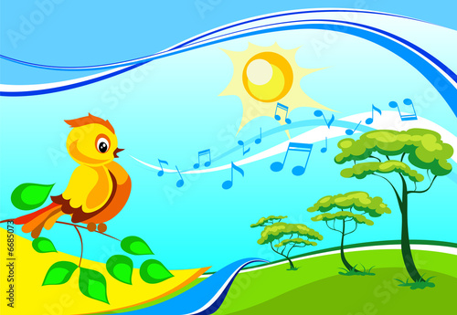 Landscape with a singing birdy 