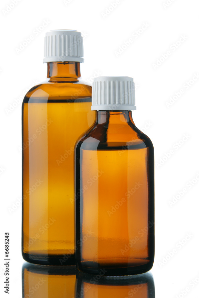 Bottles with solution Bottles with solution
