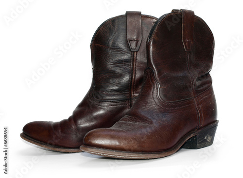 Rustic old leather cowboy boots