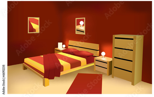 red modern bedroom vector