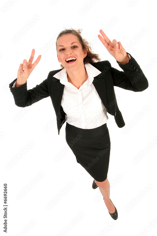 Businesswoman making peace sign