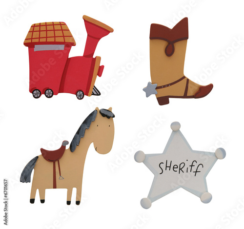Train, Boot, Horse, and Badge