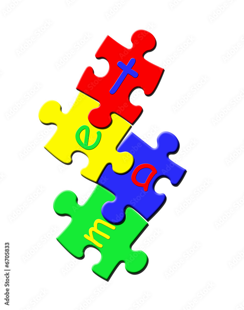 The word team in letters connected in a colorful puzzle The word team in letters connected in a colorful puzzle
