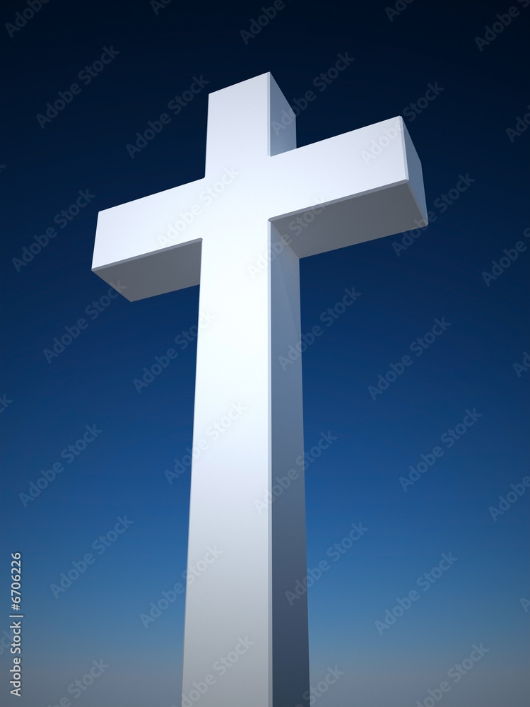 white cross on blue sky background