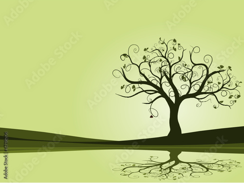 vecteur série - arbre à fleur en contre jour au printemps