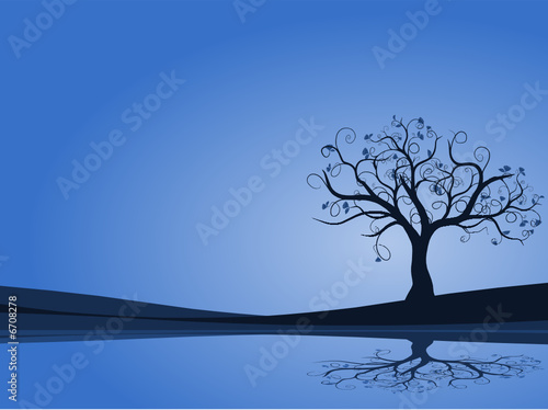 vecteur série - arbre à fleur en contre jour au printemps