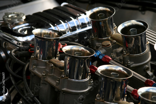 chrome engine on classic american muscle car photo