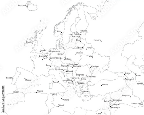 Europe vector outline map with state capitals