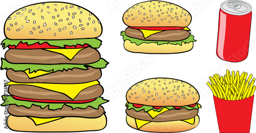Cartoon Burgers, Chips and a Can isolated