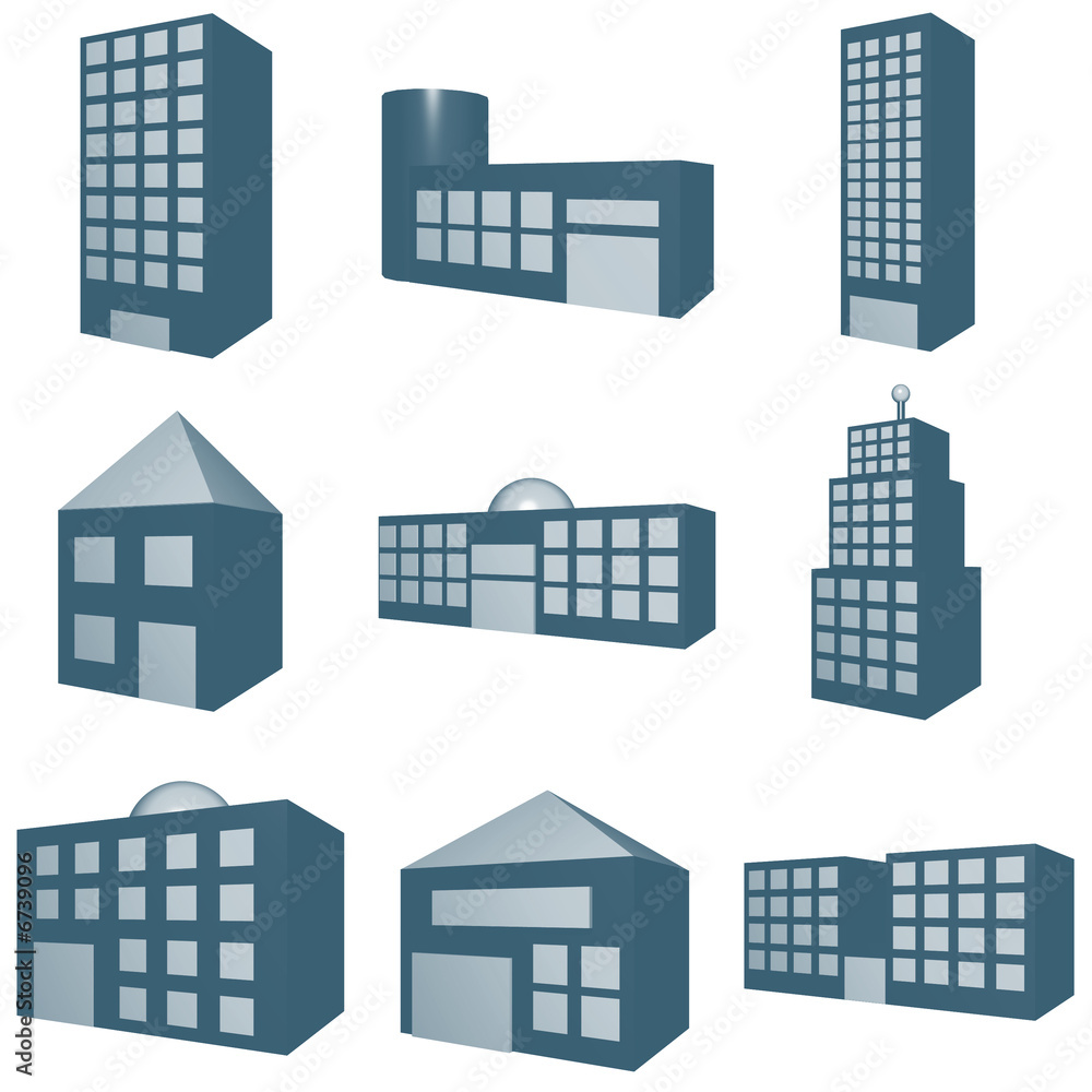 Architecture Symbol Set in Monochrome Blue Architecture Symbol Set in Monochrome Blue