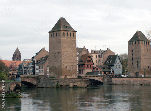 Medieval fortifications in a typical European village of Alsace