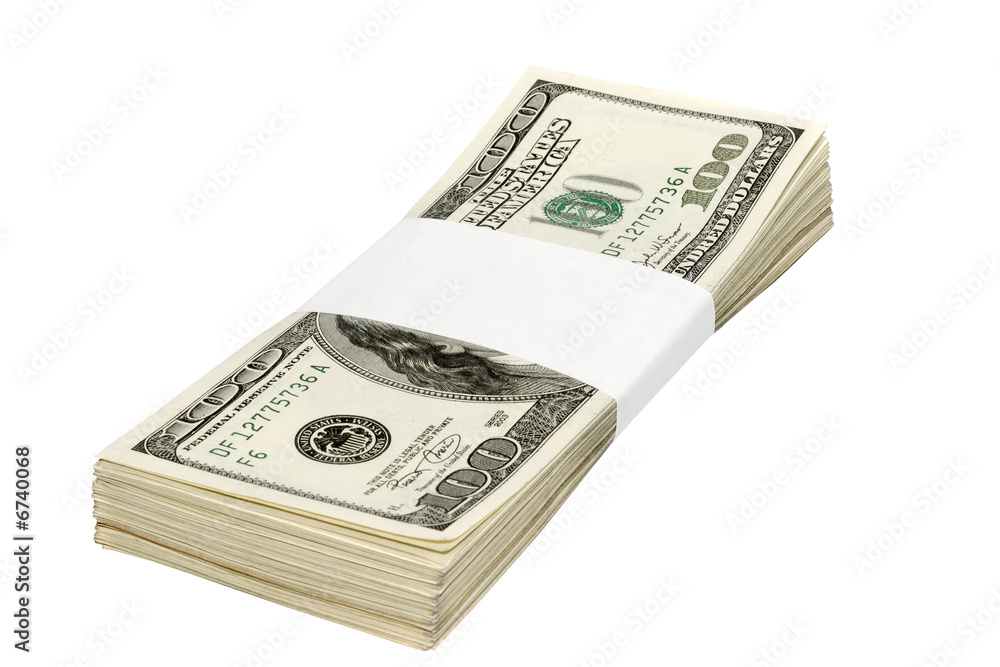 One hundred dollar banknotes, isolated, blank label One hundred dollar banknotes, isolated, blank label