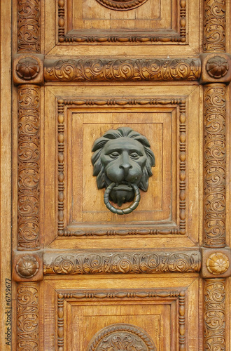 wooden door with lion-head door-knob