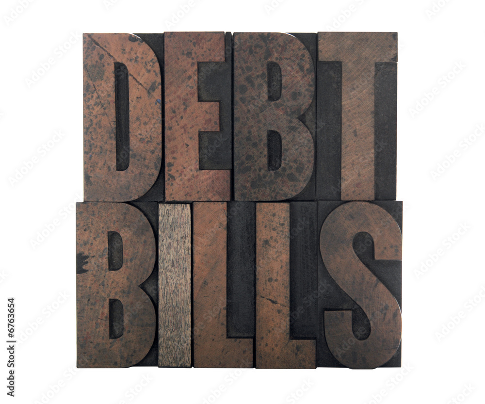 the words 'debt' and 'bills' isolated on white the words 'debt' and 'bills' isolated on white