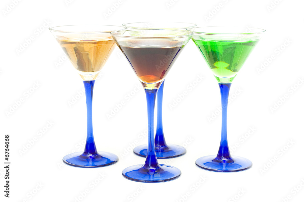 Various cocktails isolated on the white background