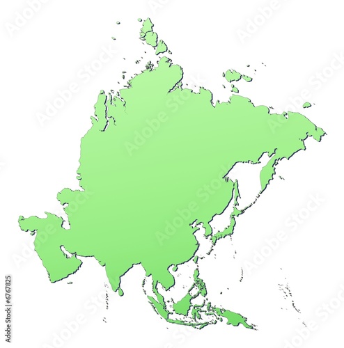 Asia map filled with light green gradient