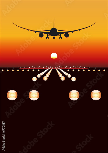 Vector 787 "Dreamliner" landing at sunset