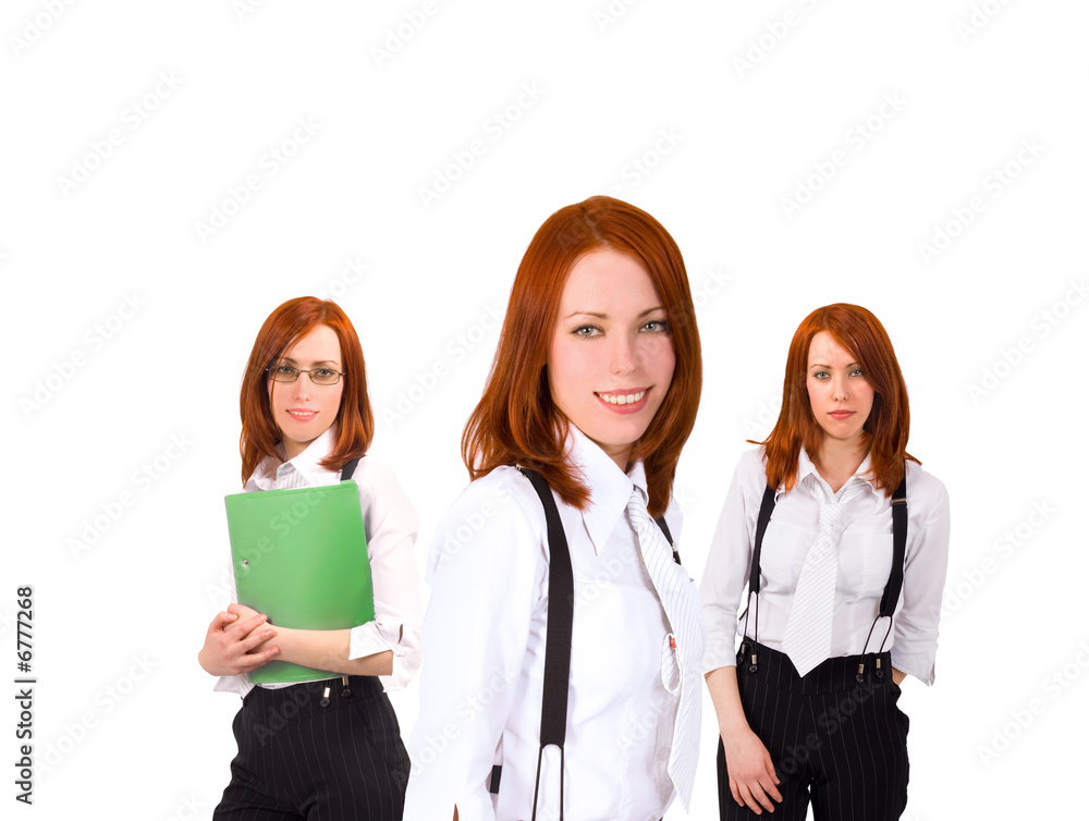 three expressions of a businesswoman - busy, happy and serious three expressions of a businesswoman - busy, happy and serious