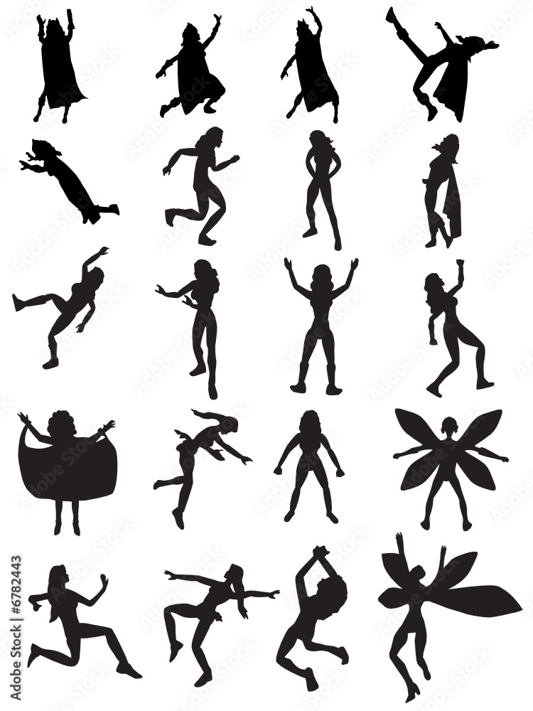 Collection of 25 Female Superhero Silhouettes Collection of 25 Female Superhero Silhouettes