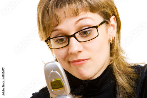 Cuadro en lienzo puzzled girl with the phone