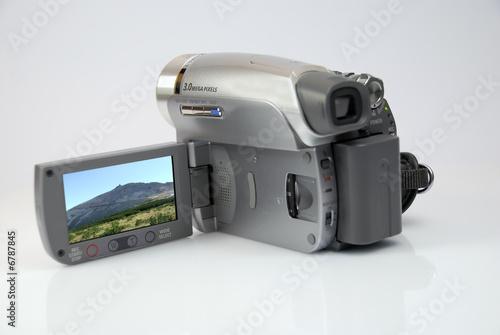 the silver modern camera of the video 