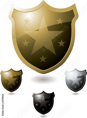 Collection of four shield in gold and silver with shadow