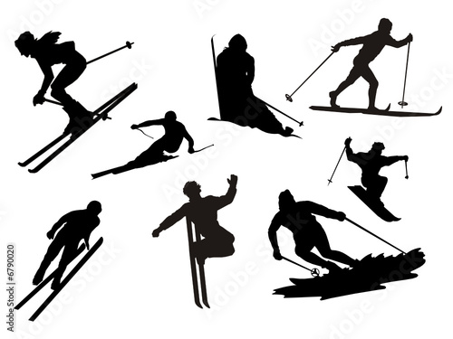 silhueta de esquiadores photo