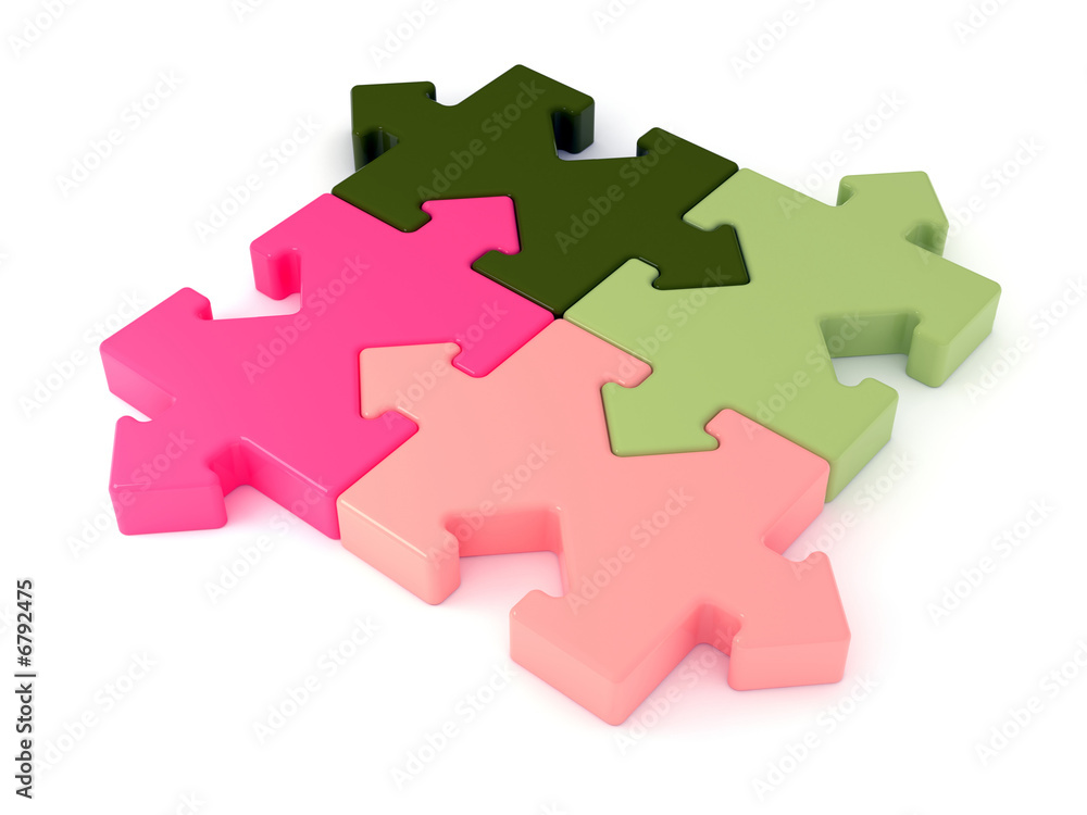 Colored jigsaw puzzle. Arrow joint. Rendered image. Colored jigsaw puzzle. Arrow joint. Rendered image.