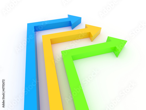 Arrows changing direction together. Redered image.