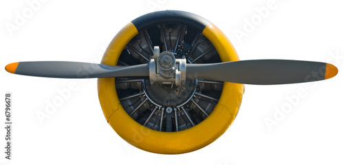 Vintage Radial Engine & Prop isolated on white