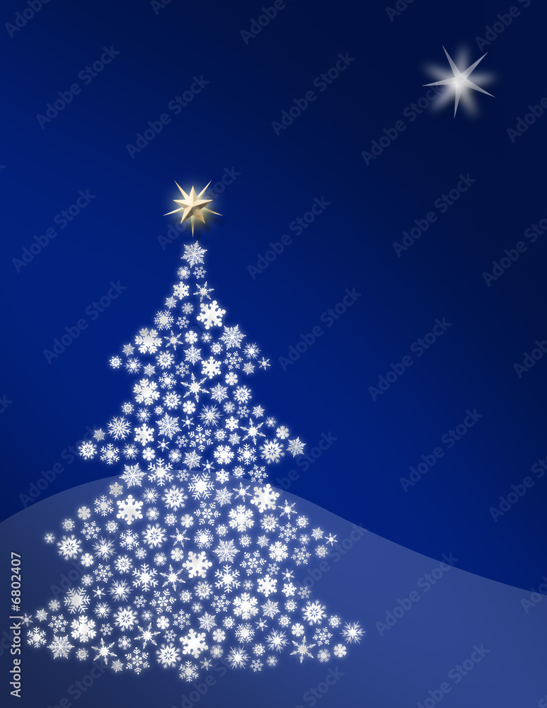 Snowflake tree on night blue background