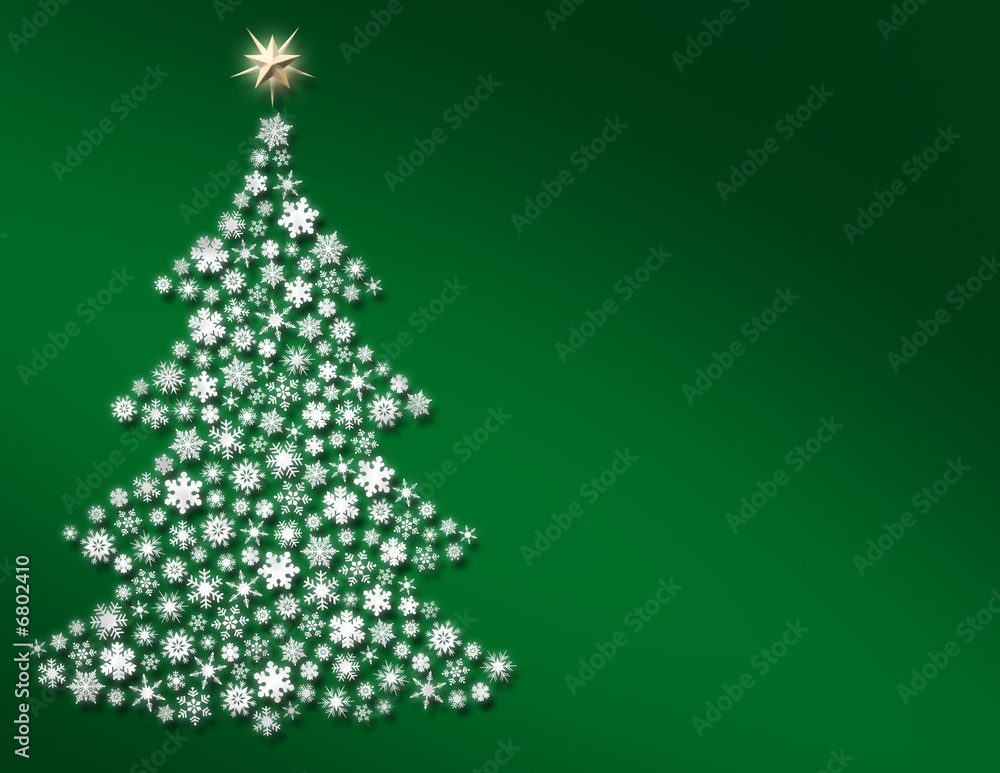 White snowflake tree on Christmas green background White snowflake tree on Christmas green background