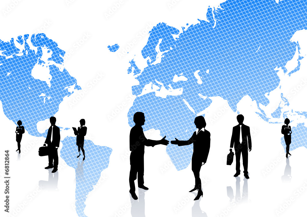 Business team and world background Business team and world background